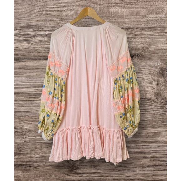 Free People Women's Oversized Pink Mix It Up Puff Mini Tunic Dress Size Small - Picture 4 of 10